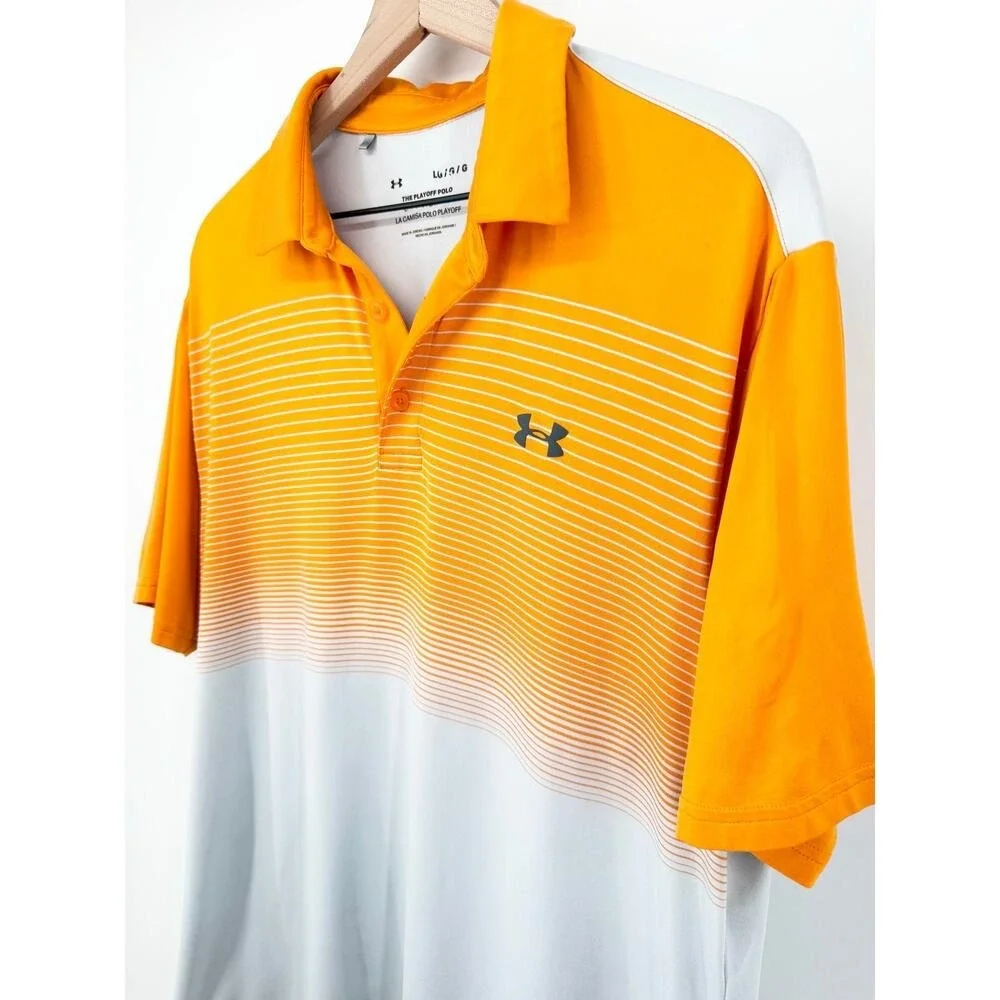 Under Armour Playoff Golf Polo Men's L Orange Gray Ombre Stripe Performance